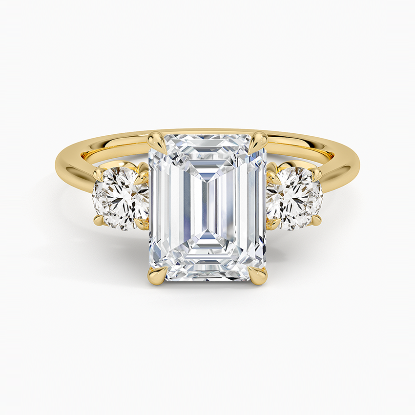 Petal Three Stone Diamond Ring (2/3 ct. tw.) Yellow Gold 18k Emerald Engagement Ring