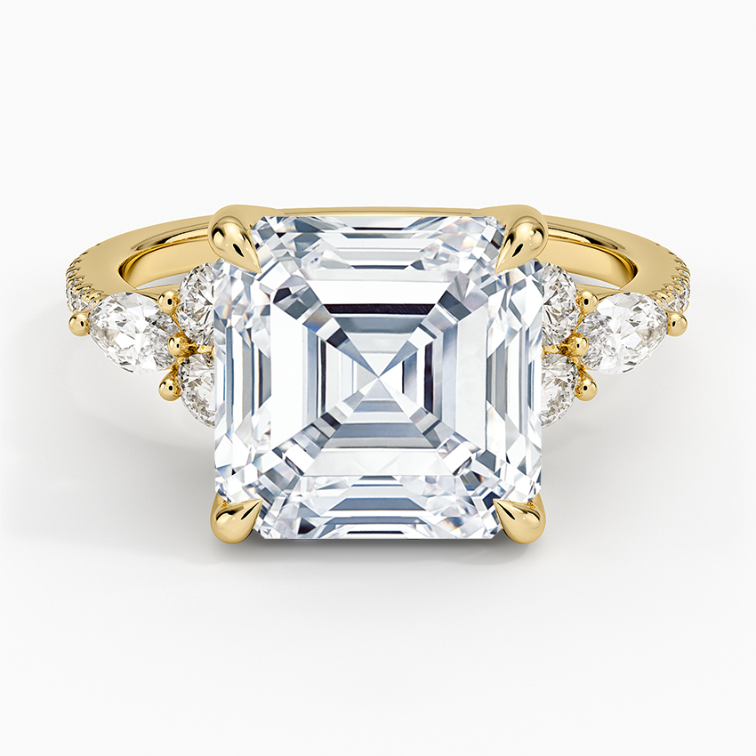 Luxe Nadia Pavé Diamond Ring (1/2 ct. tw.) Yellow Gold 18k Asscher Engagement Ring