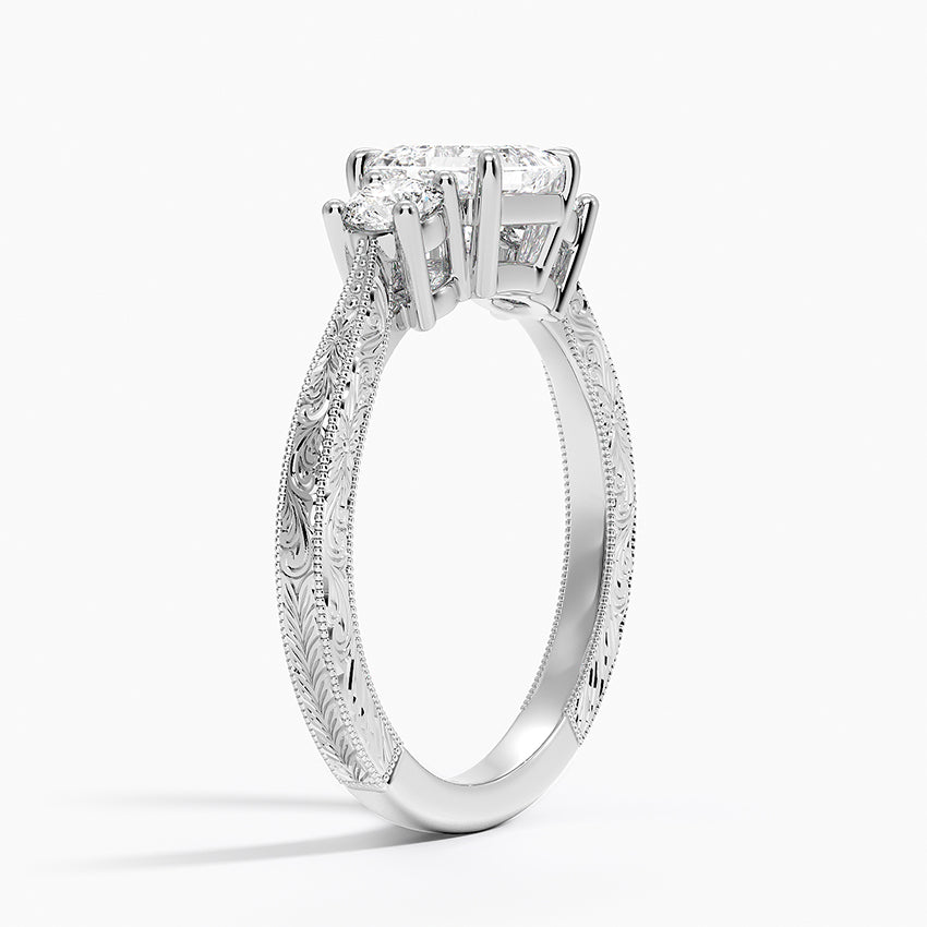 Elsie Three Stone Engraved Diamond Ring (1/3 ct. tw.) Platinum Asscher Engagement Ring