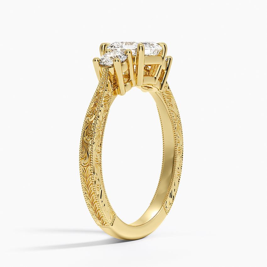 Elsie Three Stone Engraved Diamond Ring (1/3 ct. tw.) Yellow Gold 18k Asscher Engagement Ring