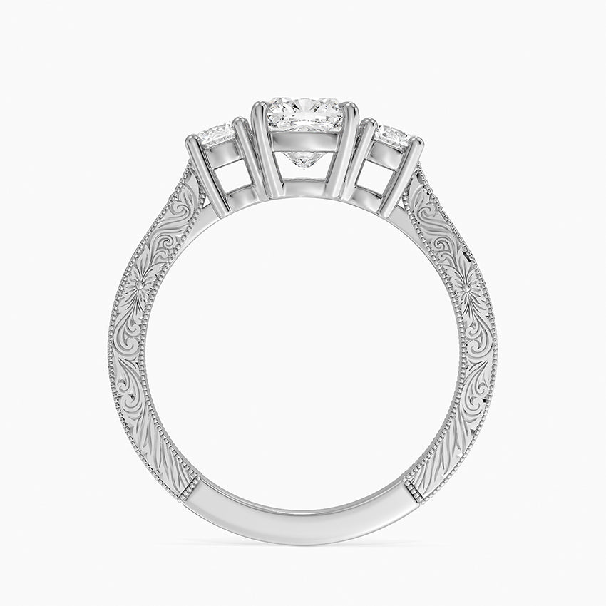 Elsie Three Stone Engraved Diamond Ring (1/3 ct. tw.) Platinum Cushion Engagement Ring