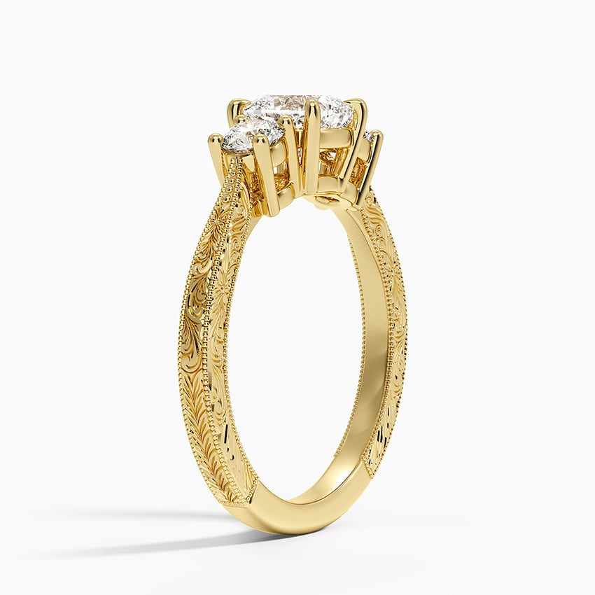 Elsie Three Stone Engraved Diamond Ring (1/3 ct. tw.) Yellow Gold 18k Cushion Engagement Ring