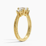 Elsie Three Stone Engraved Diamond Ring (1/3 ct. tw.) Yellow Gold 18k Cushion Engagement Ring