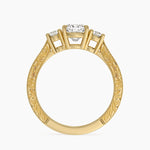 Elsie Three Stone Engraved Diamond Ring (1/3 ct. tw.) Yellow Gold 18k Cushion Engagement Ring