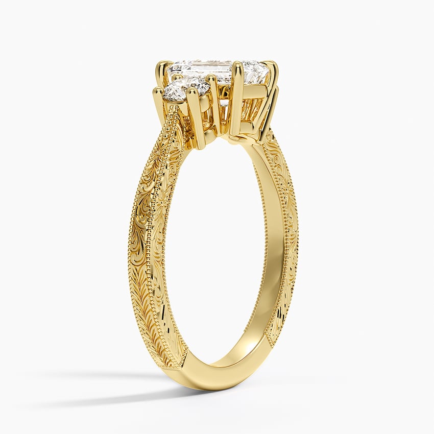 Elsie Three Stone Engraved Diamond Ring (1/3 ct. tw.) Yellow Gold 18k Emerald Engagement Ring