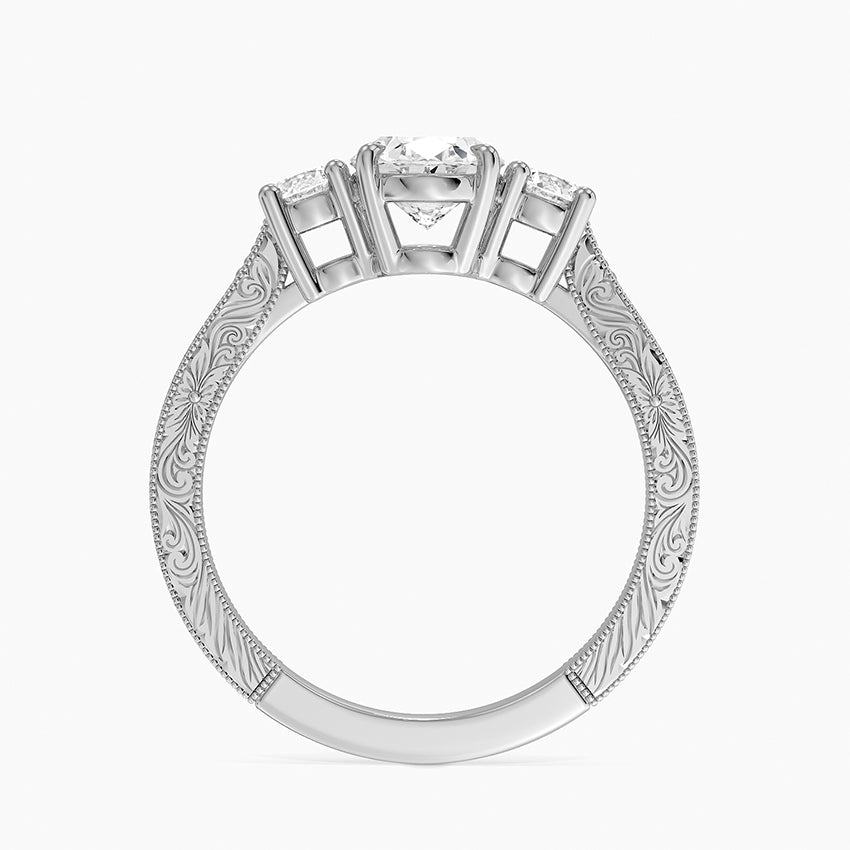 Elsie Three Stone Engraved Diamond Ring (1/3 ct. tw.) Platinum Oval Engagement Ring