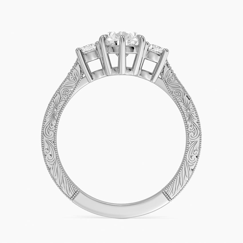 Elsie Three Stone Engraved Diamond Ring (1/3 ct. tw.) Platinum Pear Engagement Ring