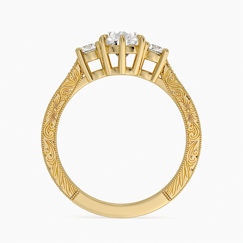 Elsie Three Stone Engraved Diamond Ring (1/3 ct. tw.) Yellow Gold 18k Pear Engagement Ring