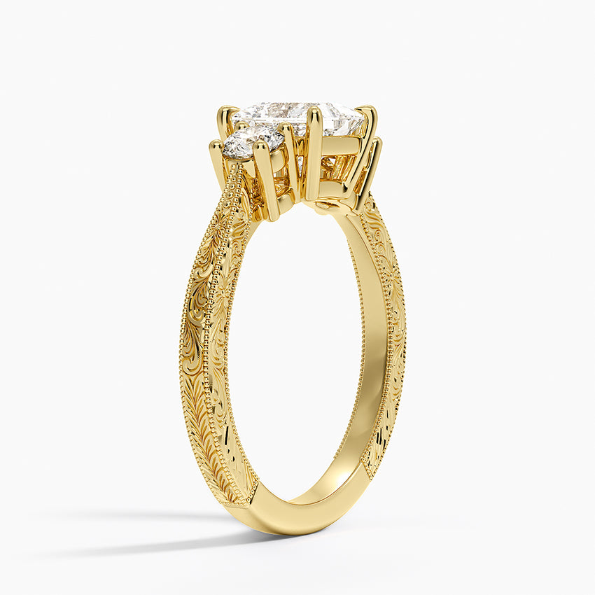 Elsie Three Stone Engraved Diamond Ring (1/3 ct. tw.) Yellow Gold 18k Princess Engagement Ring