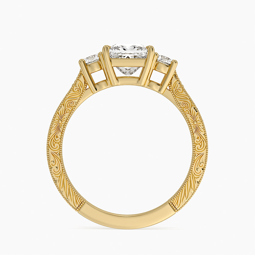 Elsie Three Stone Engraved Diamond Ring (1/3 ct. tw.) Yellow Gold 18k Princess Engagement Ring