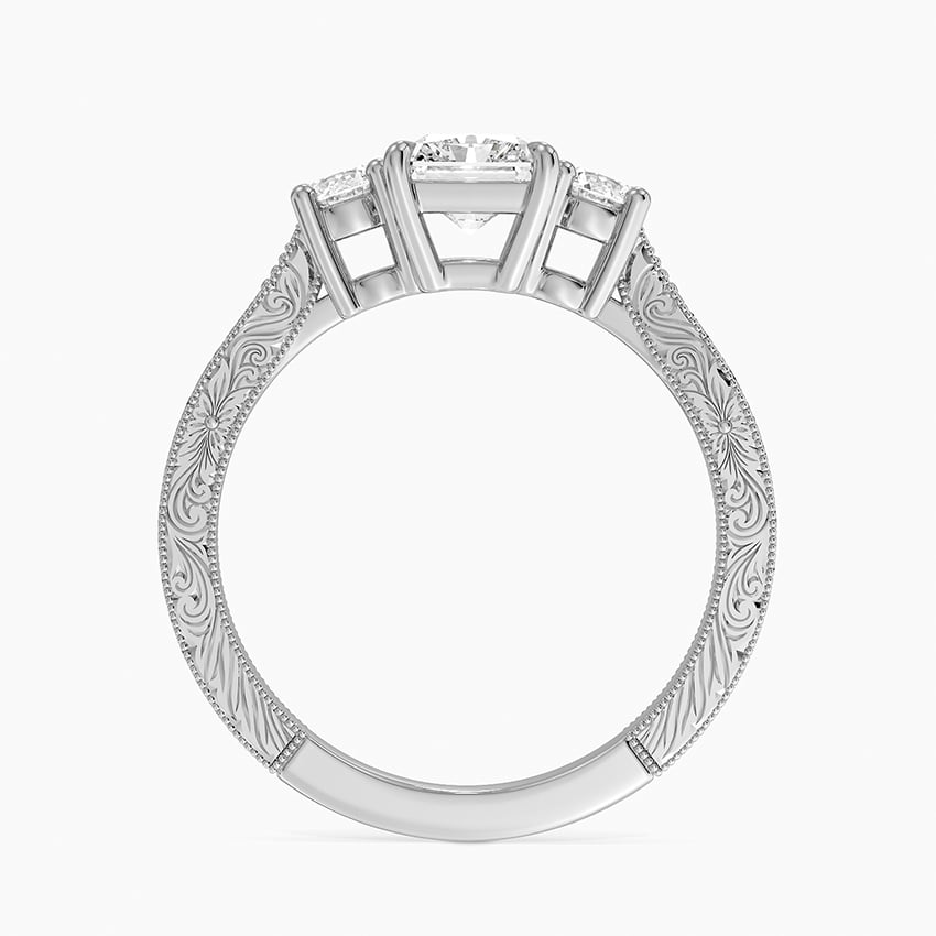 Elsie Three Stone Engraved Diamond Ring (1/3 ct. tw.) Platinum Radiant Engagement Ring