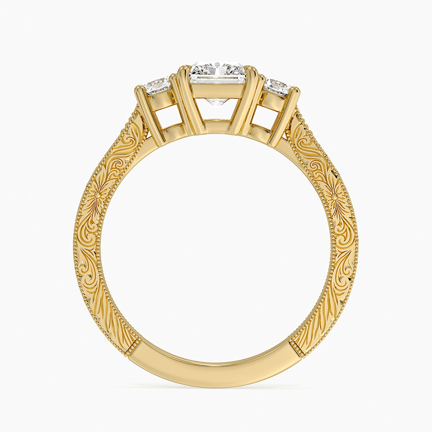 Elsie Three Stone Engraved Diamond Ring (1/3 ct. tw.) Yellow Gold 18k Radiant Engagement Ring