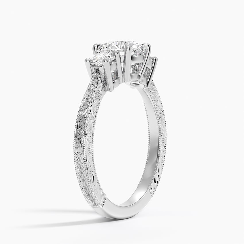 Elsie Three Stone Engraved Diamond Ring (1/3 ct. tw.) Platinum Round Engagement Ring