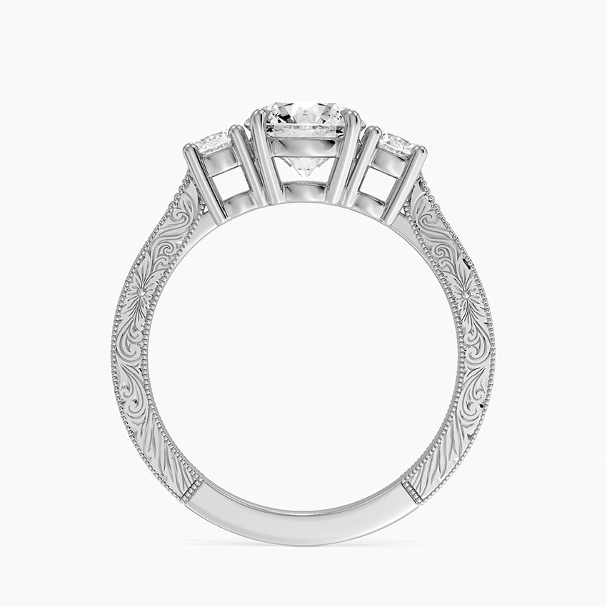 Elsie Three Stone Engraved Diamond Ring (1/3 ct. tw.) Platinum Round Engagement Ring