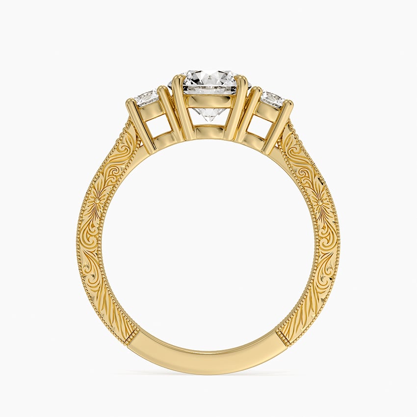 Elsie Three Stone Engraved Diamond Ring (1/3 ct. tw.) Yellow Gold 18k Round Engagement Ring