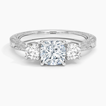 Elsie Three Stone Engraved Diamond Ring (1/3 ct. tw.) Platinum Cushion Engagement Ring
