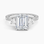 Elsie Three Stone Engraved Diamond Ring (1/3 ct. tw.) Platinum Emerald Engagement Ring