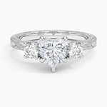 Elsie Three Stone Engraved Diamond Ring (1/3 ct. tw.) Platinum Heart Engagement Ring