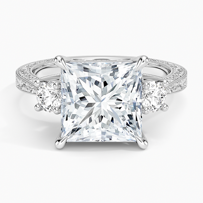 Elsie Three Stone Engraved Diamond Ring (1/3 ct. tw.) Platinum Princess Engagement Ring