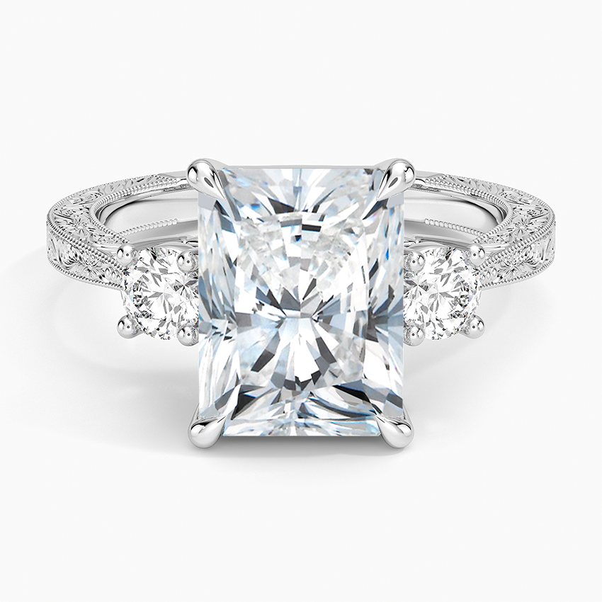 Elsie Three Stone Engraved Diamond Ring (1/3 ct. tw.) Platinum Radiant Engagement Ring