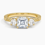 Elsie Three Stone Engraved Diamond Ring (1/3 ct. tw.) Yellow Gold 18k Asscher Engagement Ring