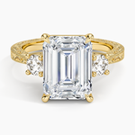 Elsie Three Stone Engraved Diamond Ring (1/3 ct. tw.) Yellow Gold 18k Emerald Engagement Ring