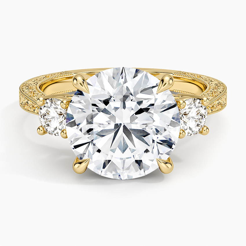 Elsie Three Stone Engraved Diamond Ring (1/3 ct. tw.) Yellow Gold 18k Round Engagement Ring