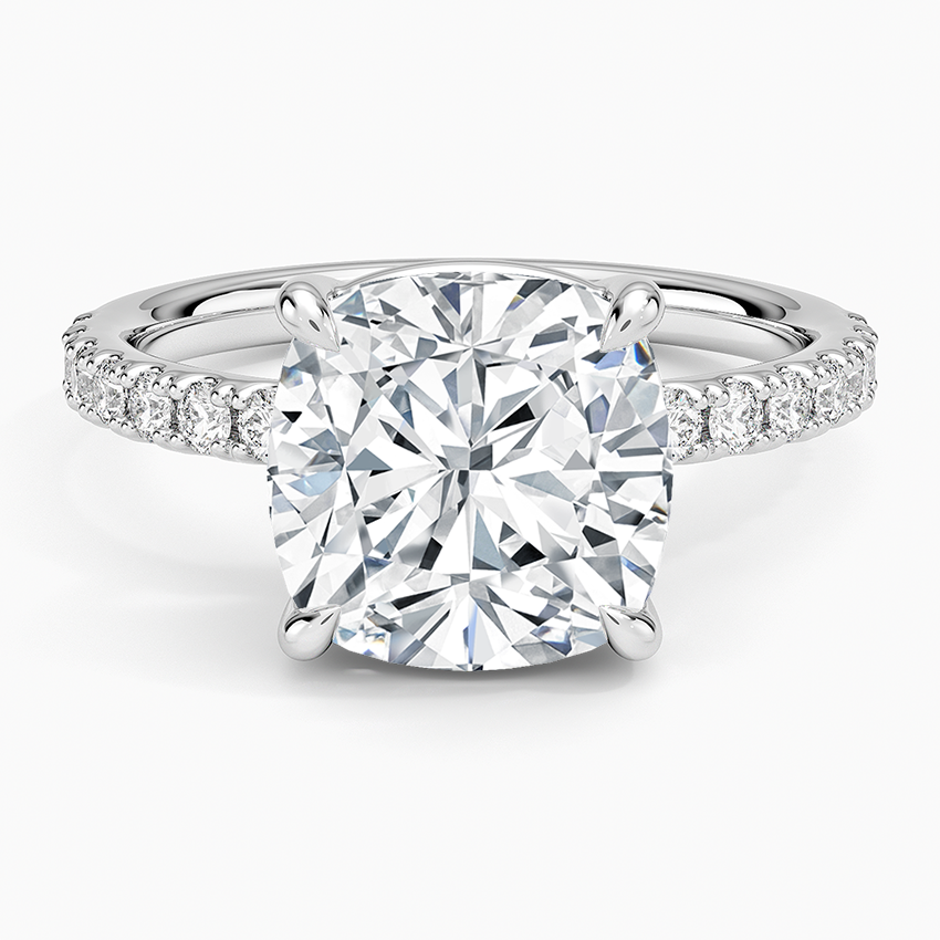 Dara Low-Profile Diamond Ring Platinum Cushion Engagement Ring