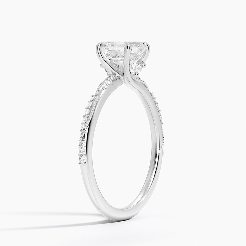 Camellia Hidden Accent 1.5mm Diamond Ring Platinum Asscher Engagement Ring