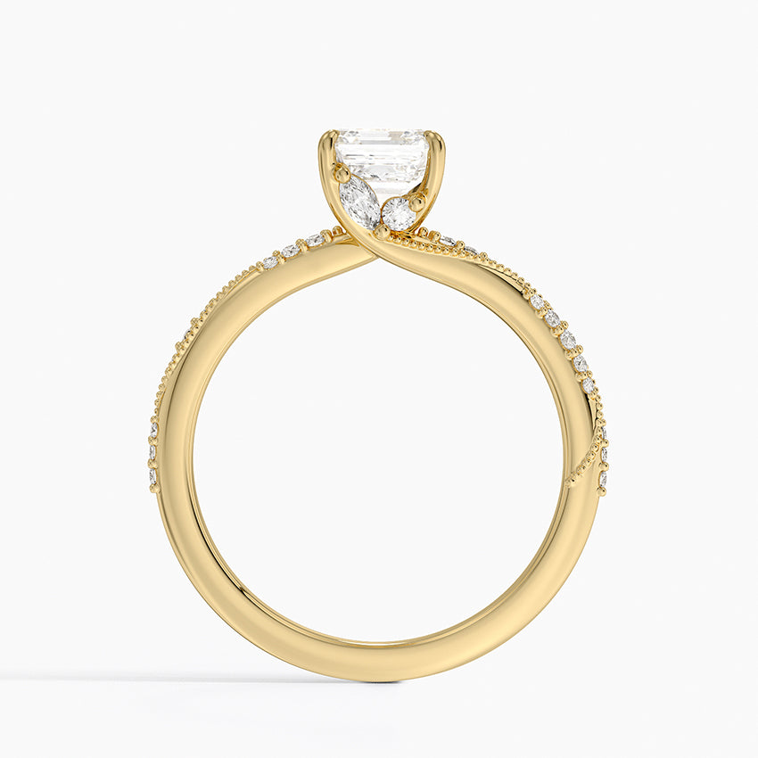 Camellia Hidden Accent 1.5mm Diamond Ring Yellow Gold 18k Asscher Engagement Ring