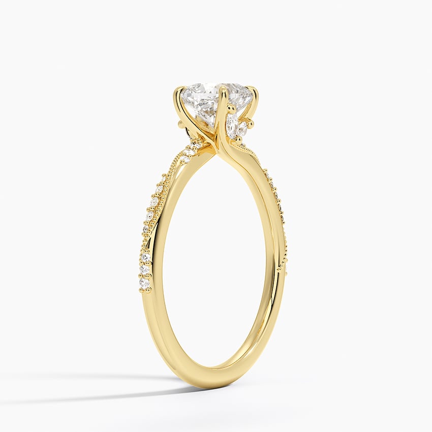Camellia Hidden Accent 1.5mm Diamond Ring Yellow Gold 18k Cushion Engagement Ring