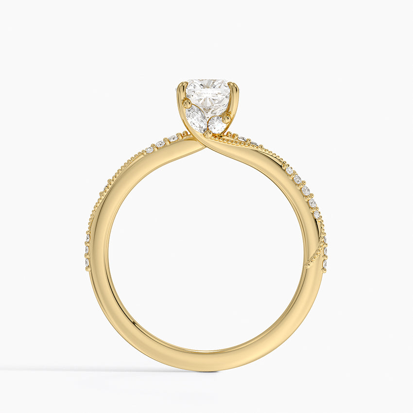 Camellia Hidden Accent 1.5mm Diamond Ring Yellow Gold 18k Cushion Engagement Ring