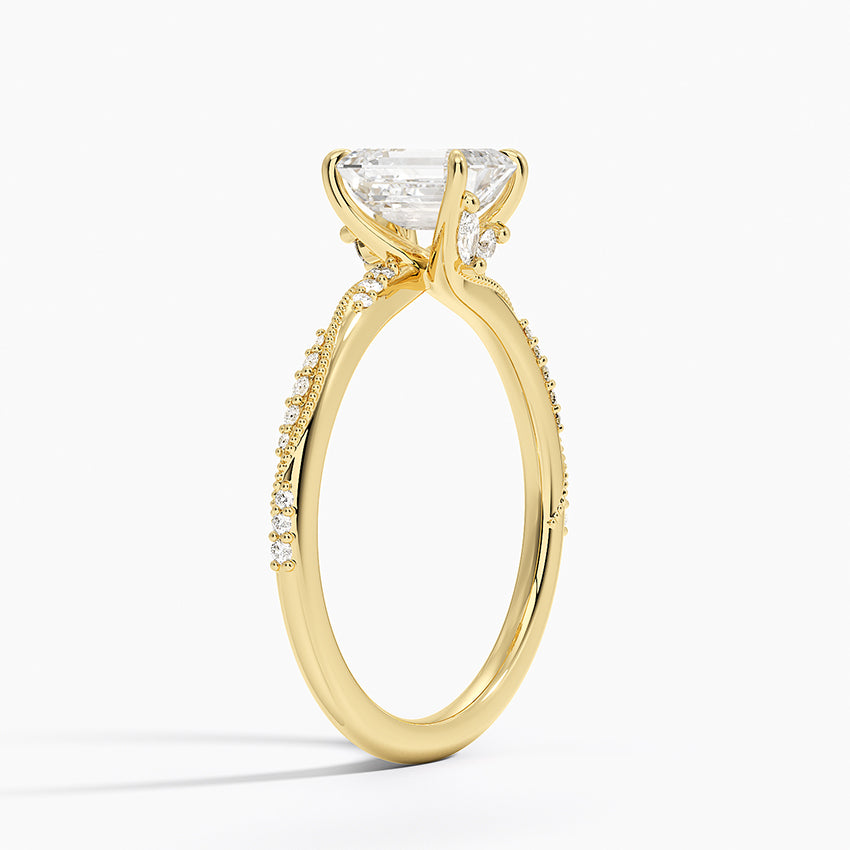 Camellia Hidden Accent 1.5mm Diamond Ring Yellow Gold 18k Emerald Engagement Ring