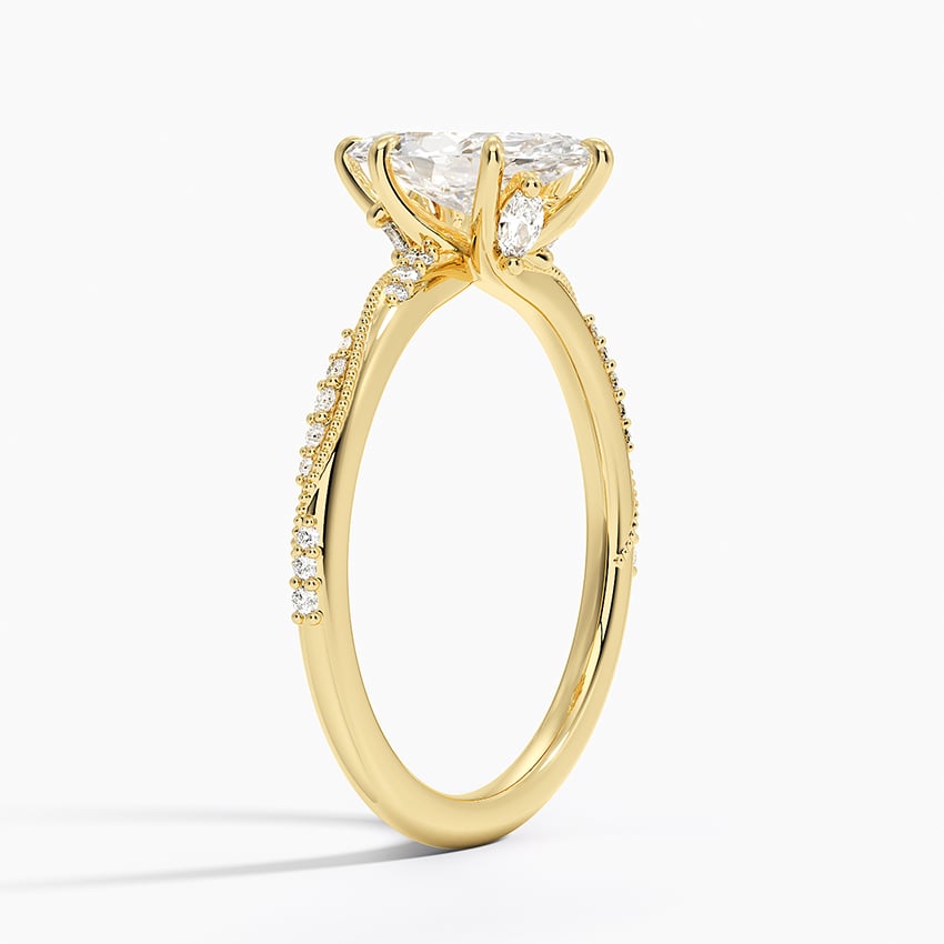 Camellia Hidden Accent 1.5mm Diamond Ring Yellow Gold 18k Marquise Engagement Ring