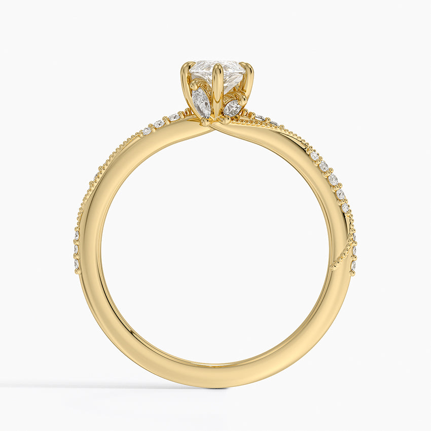 Camellia Hidden Accent 1.5mm Diamond Ring Yellow Gold 18k Marquise Engagement Ring