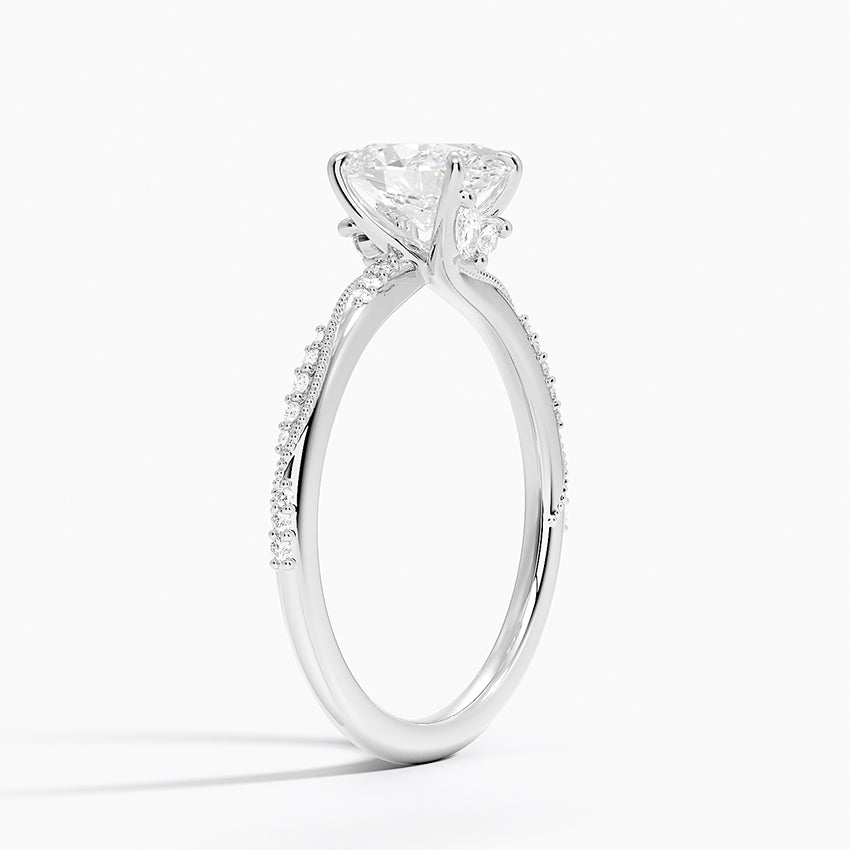 Camellia Hidden Accent 1.5mm Diamond Ring Platinum Oval Engagement Ring