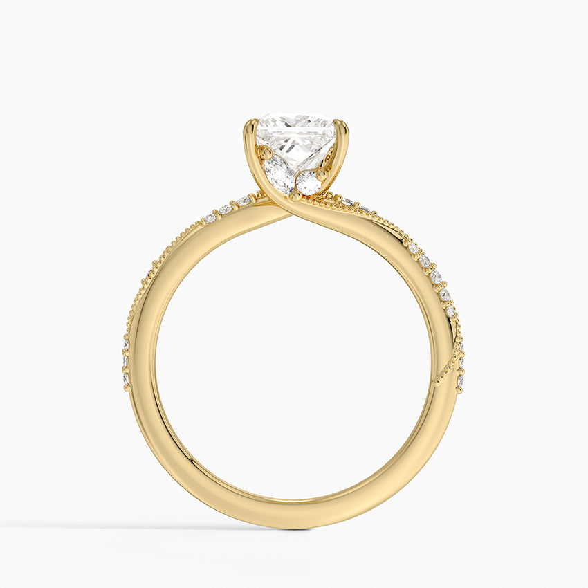 Camellia Hidden Accent 1.5mm Diamond Ring Yellow Gold 18k Princess Engagement Ring