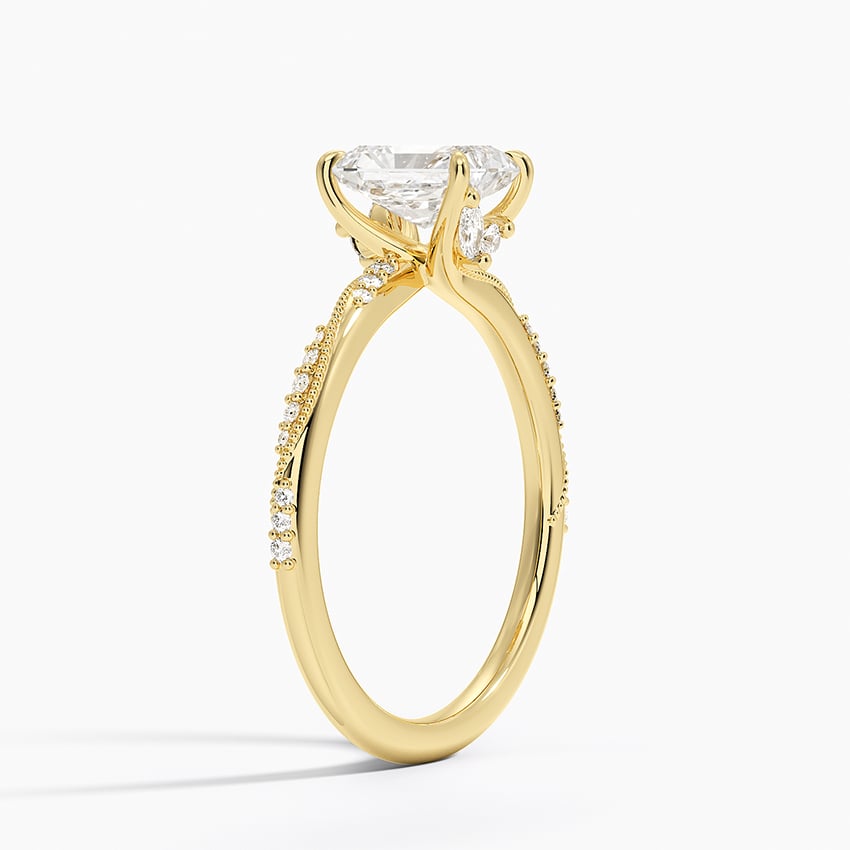 Camellia Hidden Accent 1.5mm Diamond Ring Yellow Gold 18k Radiant Engagement Ring