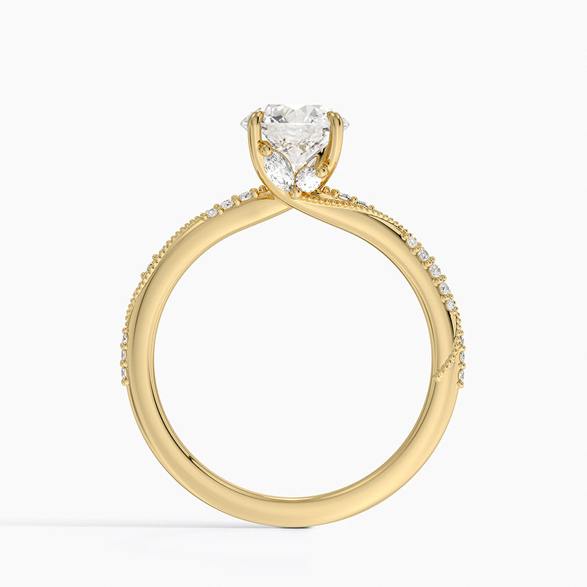 Camellia Hidden Accent 1.5mm Diamond Ring Yellow Gold 18k Round Engagement Ring