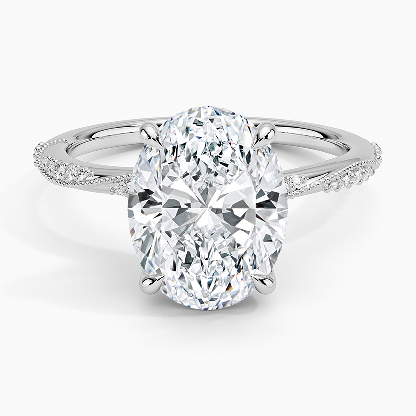 Camellia Hidden Accent 1.5mm Diamond Ring Platinum Oval Engagement Ring