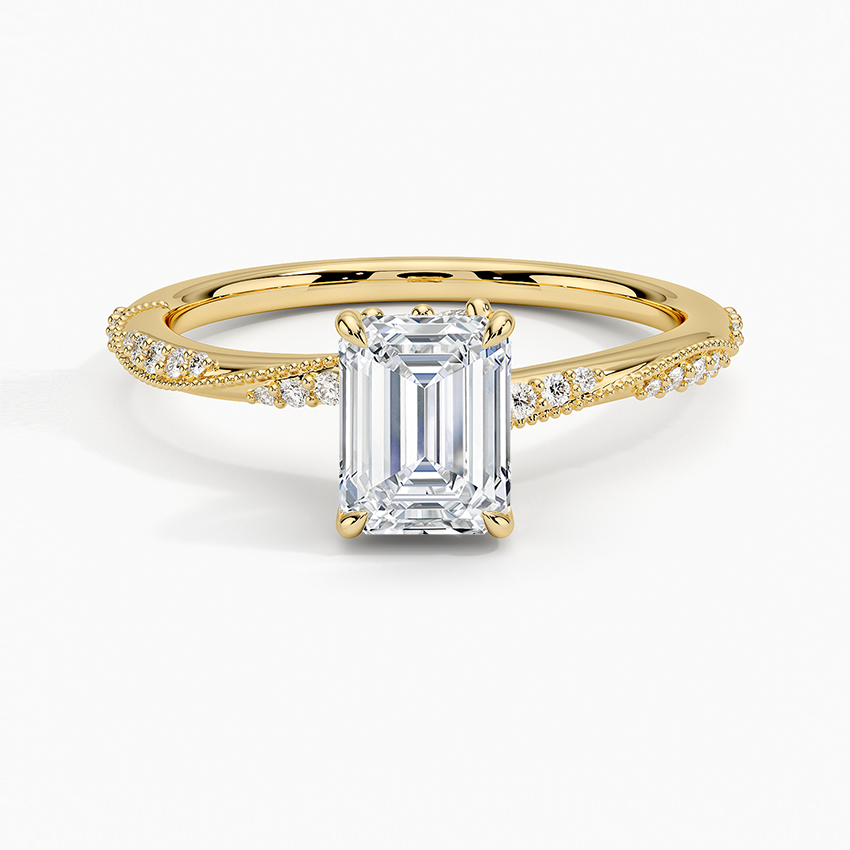 Camellia Hidden Accent 1.5mm Diamond Ring Yellow Gold 18k Emerald Engagement Ring