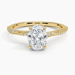Camellia Hidden Accent 1.5mm Diamond Ring Yellow Gold 18k Oval Engagement Ring