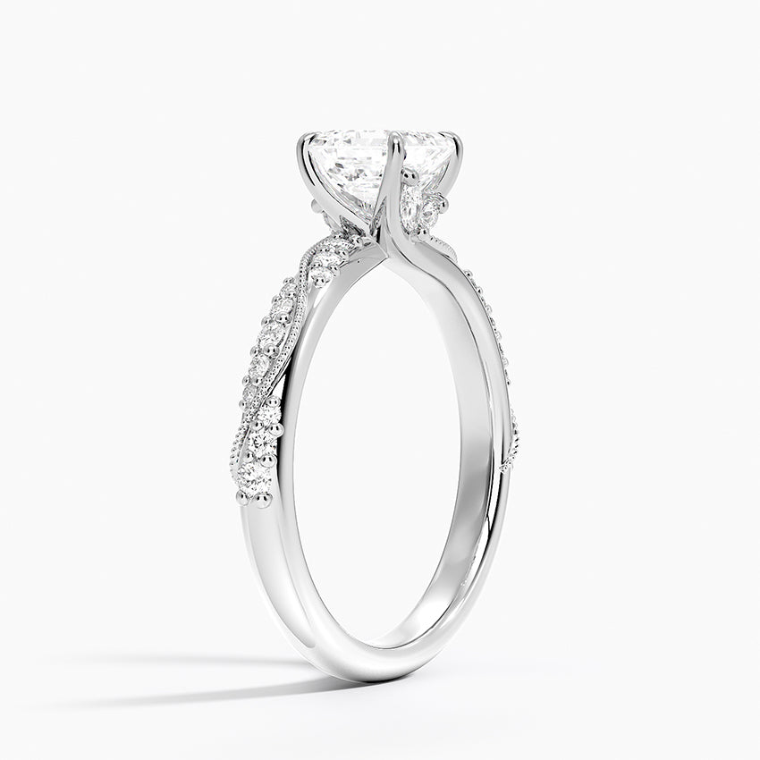 Camellia Hidden Accent 2.5mm Diamond Ring Platinum Asscher Engagement Ring