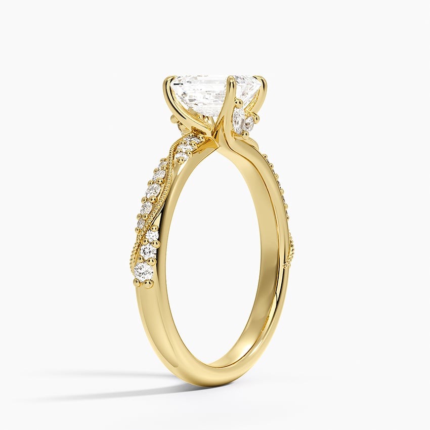 Camellia Hidden Accent 2.5mm Diamond Ring Yellow Gold 18k Emerald Engagement Ring
