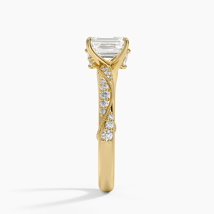 Camellia Hidden Accent 2.5mm Diamond Ring Yellow Gold 18k Emerald Engagement Ring