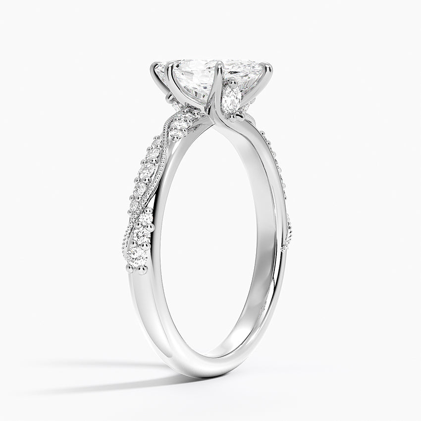 Camellia Hidden Accent 2.5mm Diamond Ring Platinum Marquise Engagement Ring