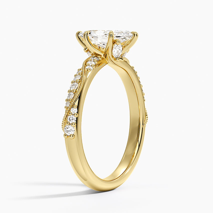 Camellia Hidden Accent 2.5mm Diamond Ring Yellow Gold 18k Marquise Engagement Ring