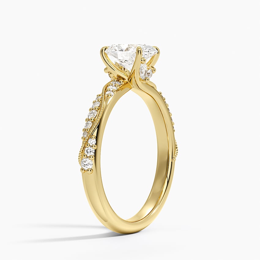 Camellia Hidden Accent 2.5mm Diamond Ring Yellow Gold 18k Oval Engagement Ring