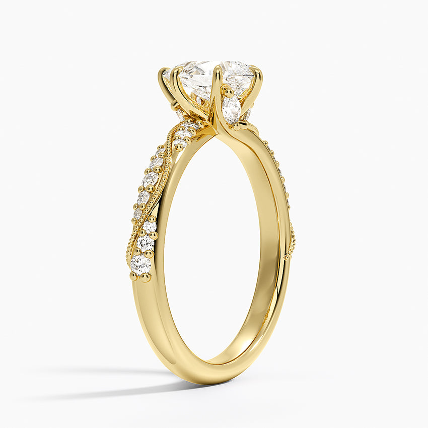 Camellia Hidden Accent 2.5mm Diamond Ring Yellow Gold 18k Pear Engagement Ring
