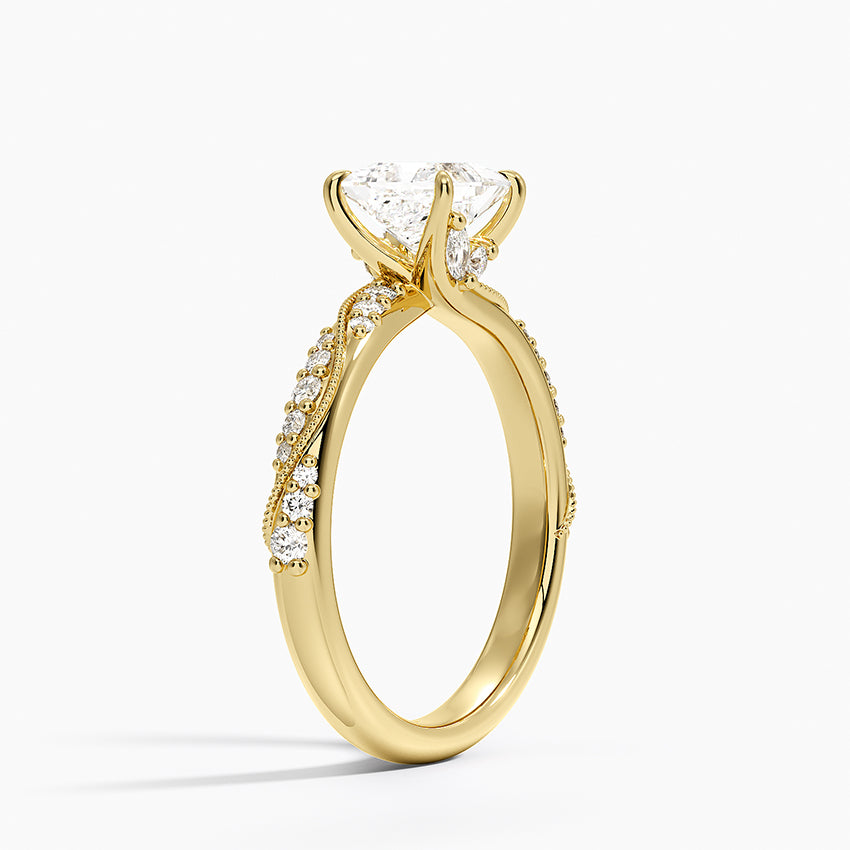 Camellia Hidden Accent 2.5mm Diamond Ring Yellow Gold 18k Princess Engagement Ring